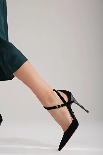 AYAKKABI PRENSİ Jayden Black Suet 10 Cm Stiletto Damă, Pantofi Cu Toc Suet