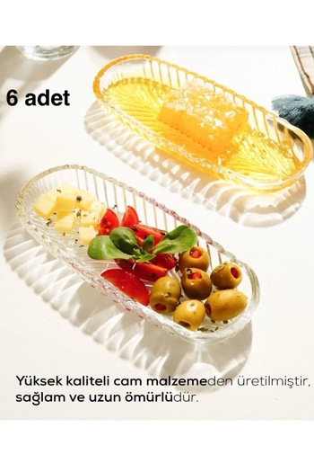 DİBA AVM 6Pcs Small Glass Boat Plates - 14X5.5 Glass Boat and Breakfast Presentation Plates