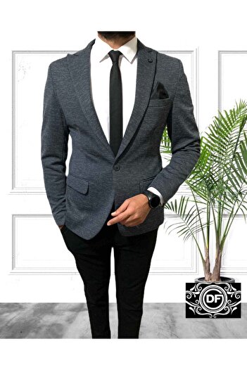 leonmen Erkek Italyan Stil Slim Fit Blazer Tek Ceket