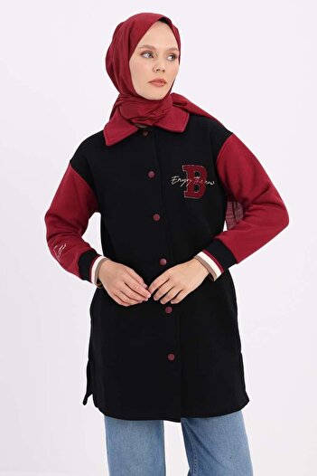 ALLDAY Black-Two-Color Embroidered Buttoned Comfortable Cardigan