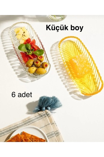 DİBA AVM 6Pcs Small Glass Boat Plates - 14X5.5 Glass Boat and Breakfast Presentation Plates