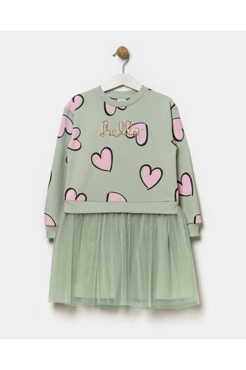 Magu Heart Patterned Tulle Cotton Girl's Dress