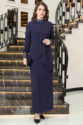 modapodyum Legendary Candy Hijab Dress Navy Blue