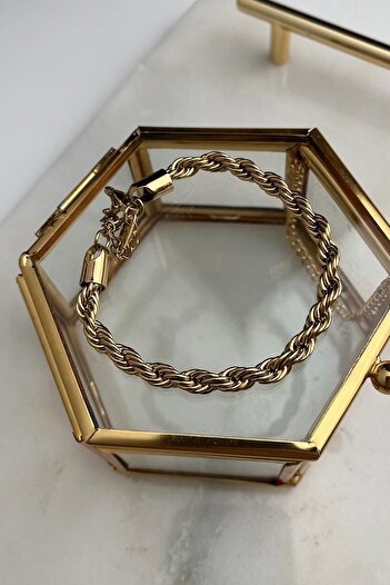Modex Steel Gold Color Thick Twist Bracelet(19cm)