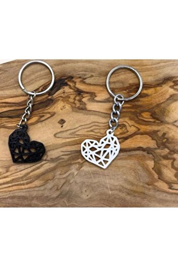 DLC3DDESIGN 2-Piece Heart-Shaped Keychain, Black and White Lowpoly Pattern Key Chain, Valentine's Day Gift