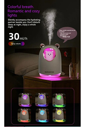 MUKKO HOME Sevimli Ayı Tasarımlı Aromaterapi Nemlendirici Hava Nemlendirici Difüzör - USB Bağlantılı