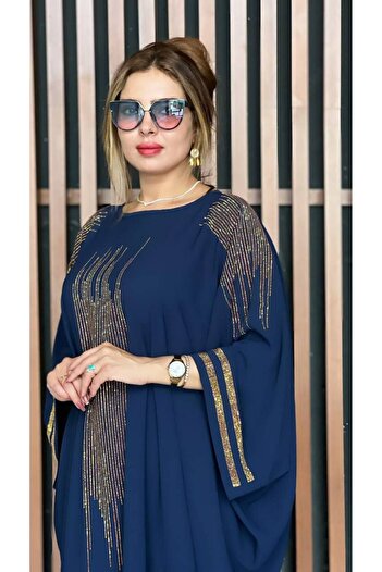 Miss Women's Evening Dress Stone Designed Navy Blue Colored Women's Evening Dress and Gown
