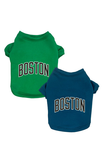 Buddy Store Cat & Dog Outfits and Clothes Crew Neck Boston Printed Green & Petrol Green 2 Pack