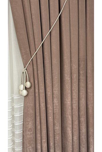 Fon Dünyası Velvet Textured Luxury Background Curtain Dusty Rose Close Pleat (Single Wing)