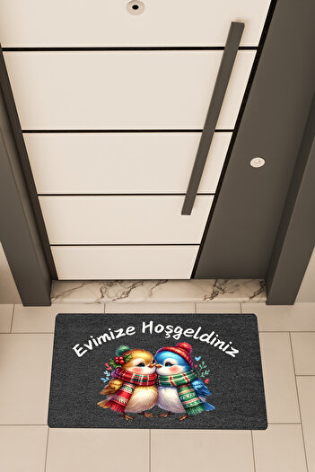 Dormot High Quality Digital Printing Black, Cute Bird Couple Theme Door Front Mat