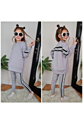 esmacamoda Girl's Gray Color Tracksuit Set