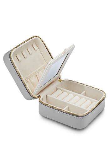 Glanzstücke München Reisetäschchen Schmuck-Reisetäschchen Kunstleder grau 115x115x58 mm