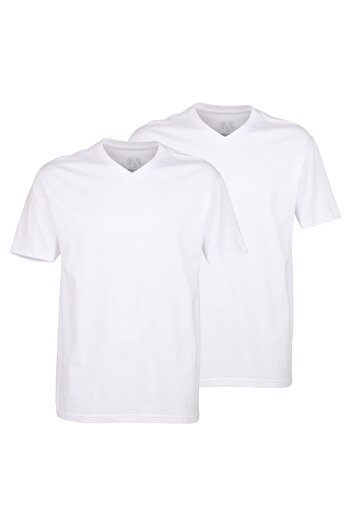 Ceceba Herren T-Shirts, 2er Pack - Konvex, V-Ausschnitt, Kurzarm, Baumwolle, uni