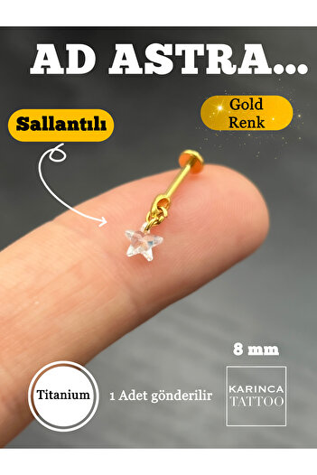 Karınca Piercing Minimal Yıldız Sallantılı Zirkon Taşlı Titanyum Tragus Piercing Flat Conch Hidden Helix Kulak Küpe