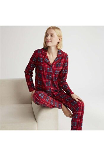 PİJAPİA Pijapia 2570 Plaid Front Button Pajamas Set
