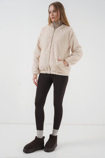 Bigdart 5091 Hooded Fur Lined Coat - Cream