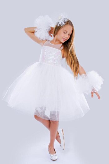 Marka Girls Birthday Party Dress with Pompom Sleeves Tulle Sequin Buckle Bow