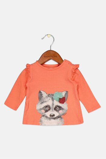 s.Oliver Toddlers Girl Crew Neck Printed Long Sleeve Tops, Coral