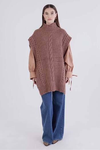 ALLDAY Camel-Hair Braided Turtleneck Sweater