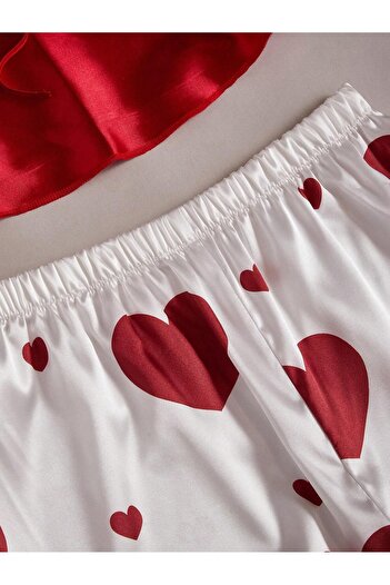 my cherie Kalp Baskılı Yumuşak Saten 2 Parça Gecelik Pijama Takım