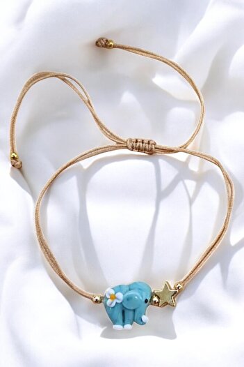 PETEK AKSESUAR Elephant Handmade Glass Murano Anklet Bracelet