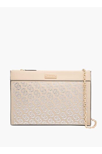 Celeste Monogram Embellished Crossbody Bag with Zip Closure and Chain Strap - W 5 x H 18.5 x D 26.5 cm