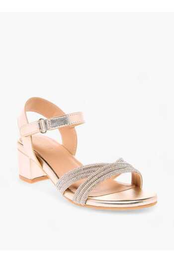 Celeste Celeste Girls' Embellished Block Heeled Sandals with Hook and Loop Closure