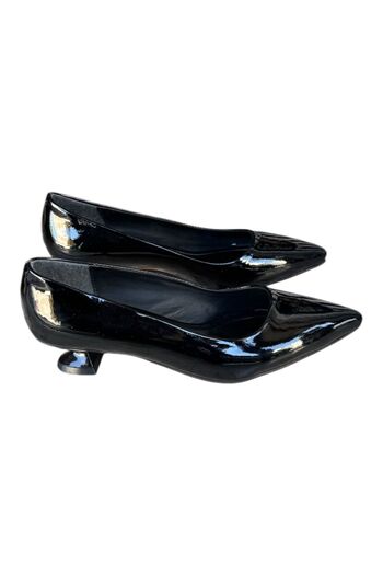 İpek Women's Black Patent Leather Low Heel Comfortable Sitiletto Heels