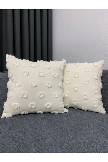 LILYUM Home Bohemian Punch Patterned 2-Piece Beige Decorative Throw Pillow Cover 44X44 cm