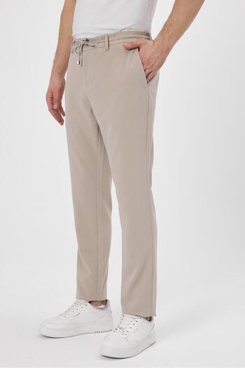 odelon Erkek Slim Fİt Beli Lastikli İpli Fermuarlı Likralı Rahat Bej Jogger Pantolon