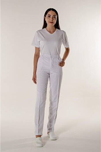 Mert Giyim White Women's Chef Chef Pants Lined Inside