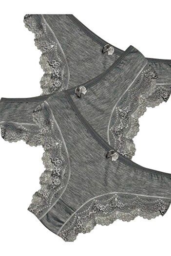 Gizli Butik 3-Piece Women's Lace Detailed Cotton Bikini Panties Gray