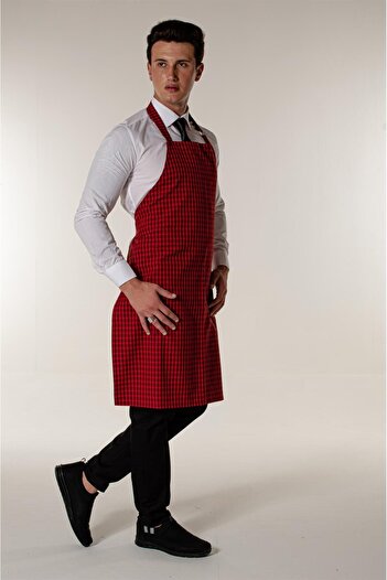 Mert Giyim Red Square Plaid Waiter and Kitchen Hanging Apron