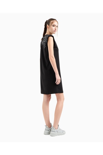 EA7 Round Neck Cotton Black Dress - Metalic Print Sleeveless Af10373-Uc001