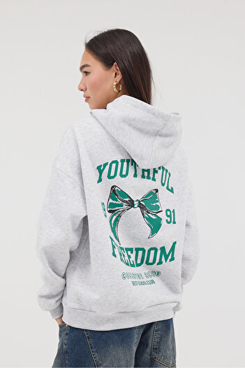 Addax S1660-L4 Model Raised Bow Printed Sweatshirt