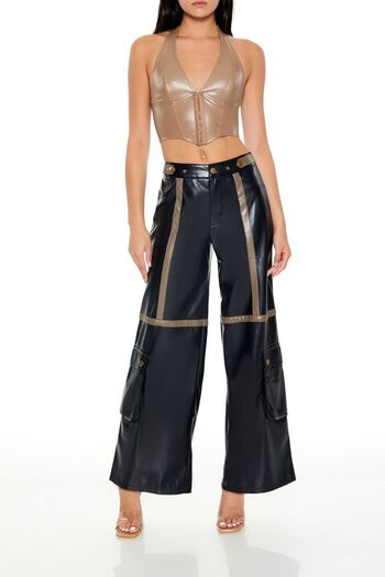 Forever 21 Suni Deri Halter Yaka Büstiyer