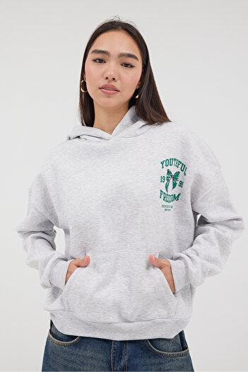 Addax S1660-L4 Model Raised Bow Printed Sweatshirt