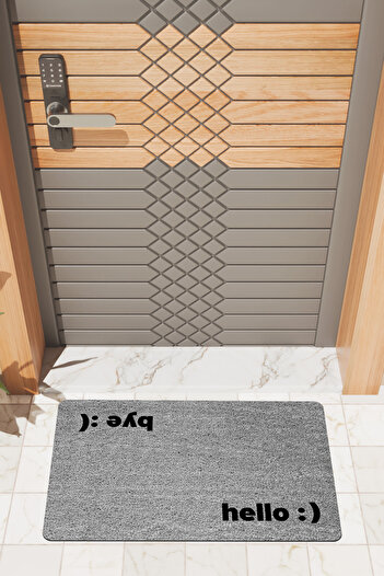 Rugmood Modern Digital Printing Gray Hello and Bye Door Mat