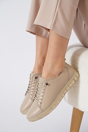 Moda Pie Beige Colored Isella Gel Sole Genuine Leather Women's Shoes