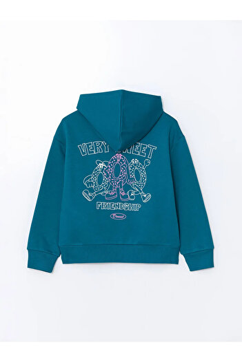 LC Waikiki Lcw Kids Turquoise Hooded Girl's Thick Sweatshirt
