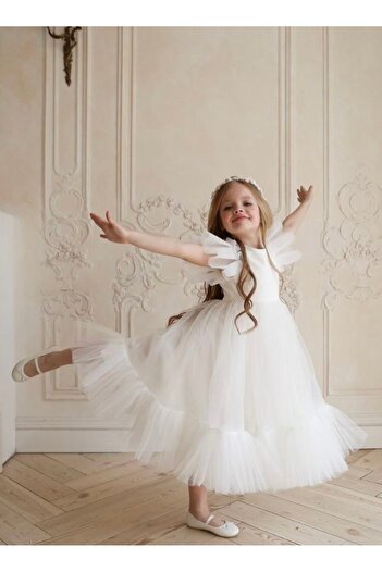 Mislina Girl Cocuk White Special Occasion Design Dress