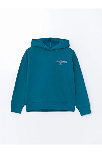 LC Waikiki Lcw Kids Turquoise Hooded Girl's Thick Sweatshirt