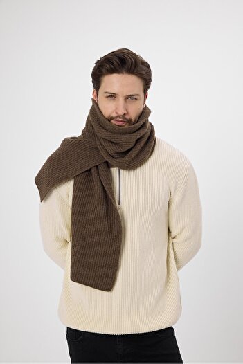 odelon Thick Knitwear Men's Scarf - Wool Mink