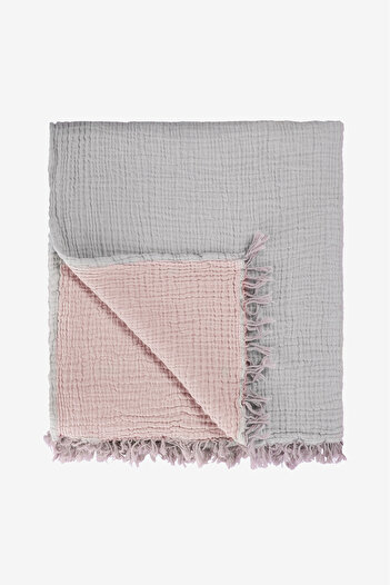 Barine Cocoon 4 Layer Muslin Bedspread - Pique Gray / Blush 240X260