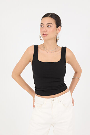 Addax Square Collar Thick Strap Tank Top - A1560-W13
