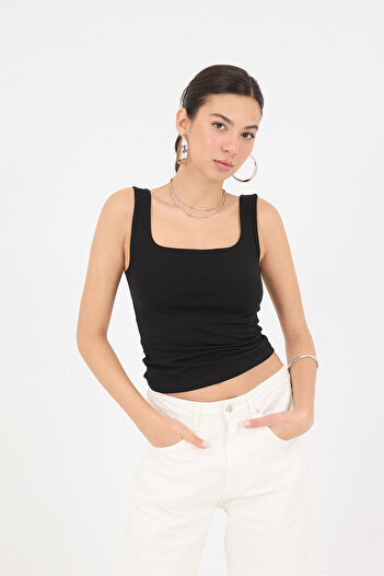 Addax Square Collar Thick Strap Tank Top - A1560-W13