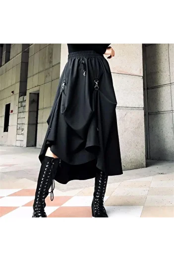 Köstebek Black Loose Long Cropped Chinese Street Wear Skirt