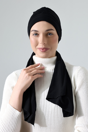 ihvan online Practical and Ready Black Hijab Shawl - Three Different Ties