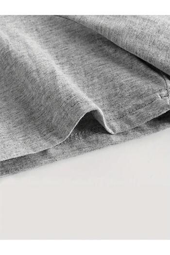 caddekombin Bronxboy Baskılı Basic Pamuk Penye Yuvarlak Yaka Gri T-shirt