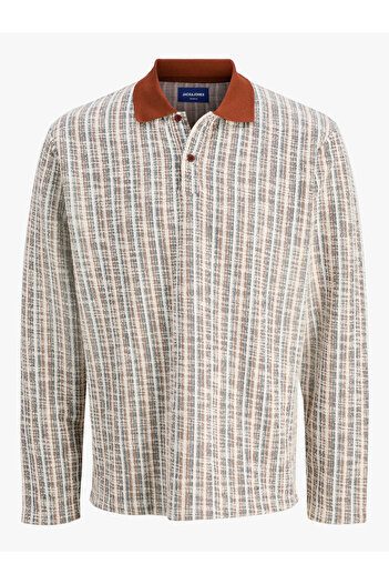 Jack & Jones Ανδρικό φούτερ J&j Jorwinter Stripe Polo Collar Brandy Brown